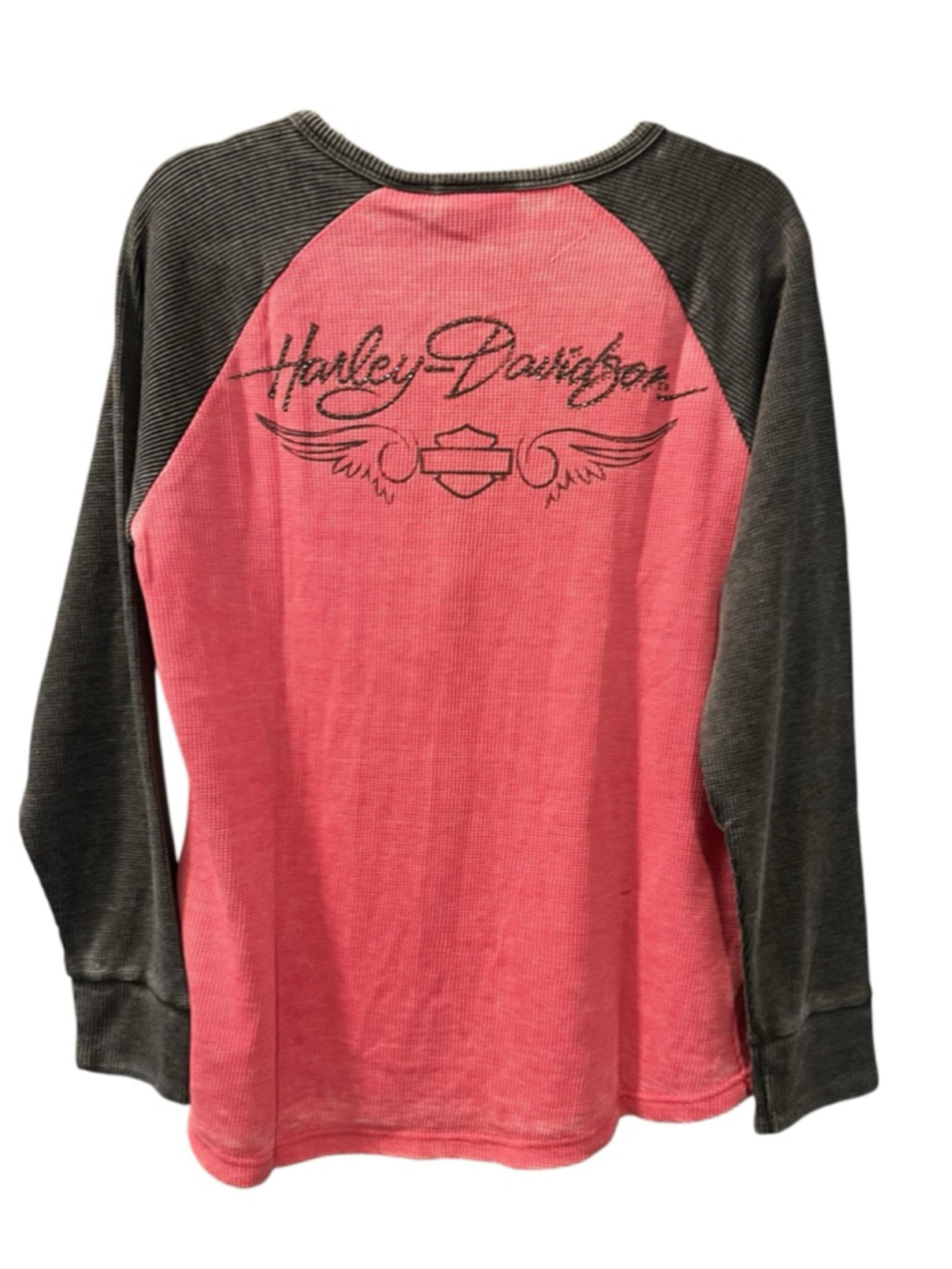 Harley Davidson NWT 2017 Pink Label Waffle Knit Henley Shirt Size 1XL Motorcycle - Picture 7 of 10